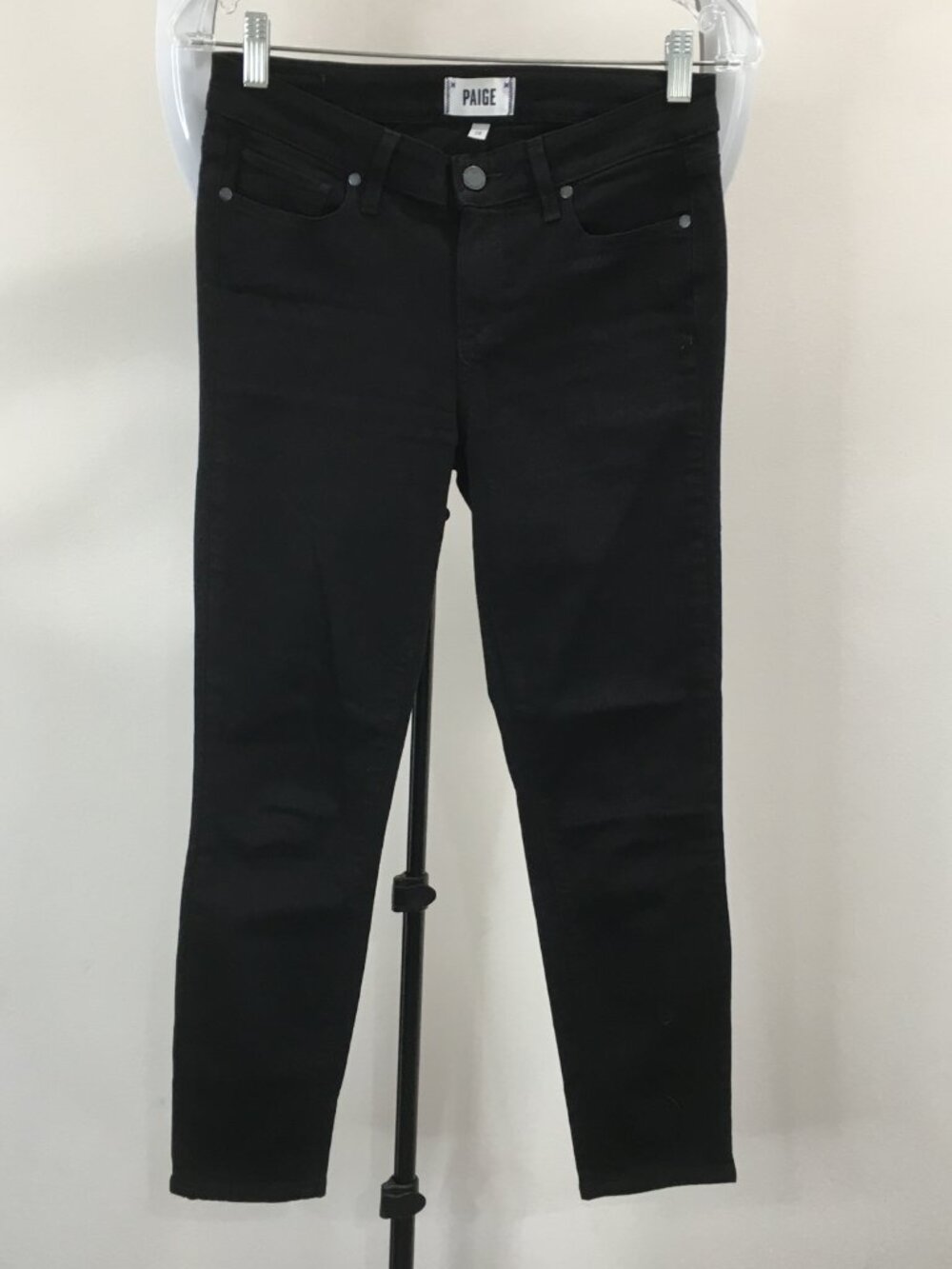 PAIGE Denim Black Overdye Wash VERDUGO Crop 5 Pocket Logo Hardware Jeans